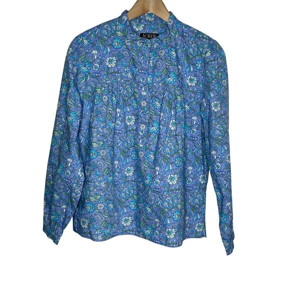 J. Crew Long Sleeve Fresco Poplin Top Womens Small Blue Floral Cotton Feminine - Picture 2 of 11